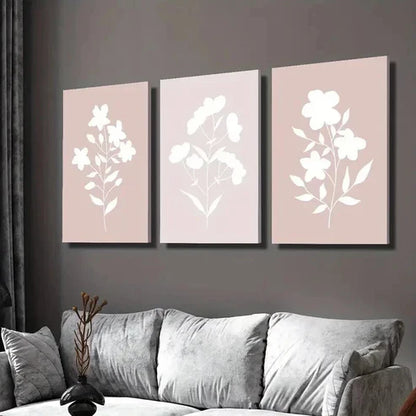 3pcs Blush Pink Abstract Minimalist Flowers  Wall Art Set Canvas Unframed - High Quality Print 100% Australian Made Wall Canvas