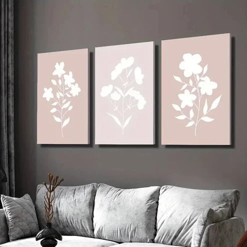 3pcs Blush Pink Abstract Minimalist Flowers  Wall Art Set Canvas Unframed - High Quality Print 100% Australian Made Wall Canvas
