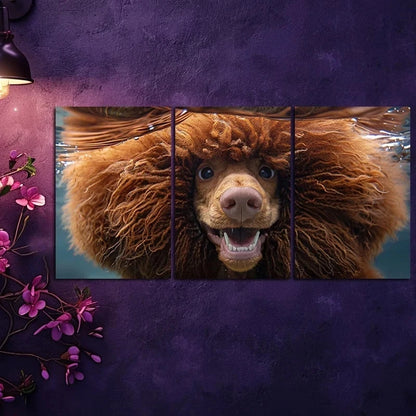 3pcs A Poodle Underwater Metal Print Ready to Hang Art