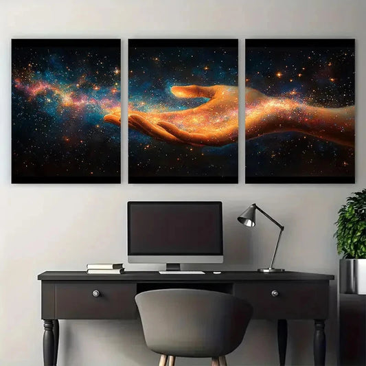 3pcs Cosmic Friendship Hand Holding Galaxy Design Metal Print Ready to Hang Art