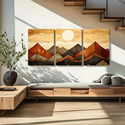 3pcs Abstract Mountain Landscape Art Geometric Metal Print Ready to Hang Art