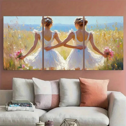 3pcs Vibrant Young Ballerinas White Dresses Design Metal Print Ready to Hang Art