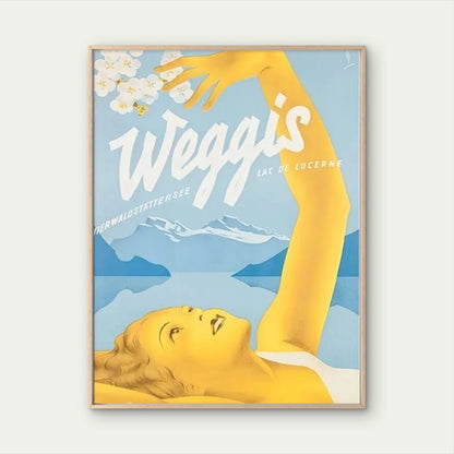 Lake Lugano Switzerland Weggis Station Retro Travel Poster Print Wall Art