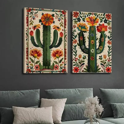 2pcs Decorative Cactus Botanical Art Canvas Framed 50x75cm - High Quality Print 100% Australian Made Wall Canvas Ready to Hang