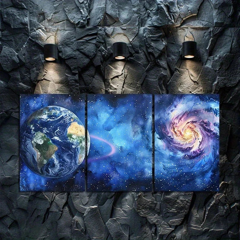 3pcs Earth Planet Space Theme Metal Print Ready to Hang Art