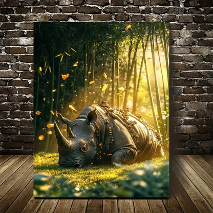 Golden Hour Bamboo Grove Scene Painting 40x60cm Metal Print Ready to Hang