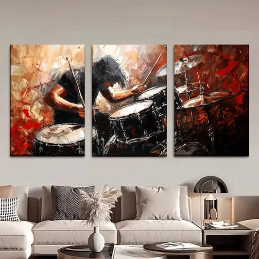 3pcs Colorful Drummer Painting Metal Print Ready to Hang Art
