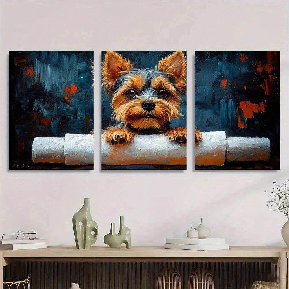 3pcs Yorkshire Modern Classic Dog Animal Themed Metal Print Ready to Hang Art