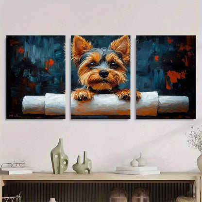 3pcs Yorkshire Modern Classic Dog Animal Themed Metal Print Ready to Hang Art
