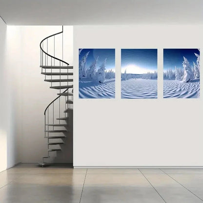 3pcs Snow Forest Scene with Pine Trees Sunlit Sky Metal Print Ready to Hang Art