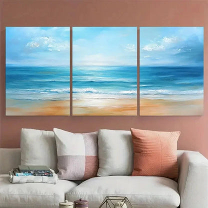 3pcs Vibrant Sky And Sea Illustration Metal Print Ready to Hang Art