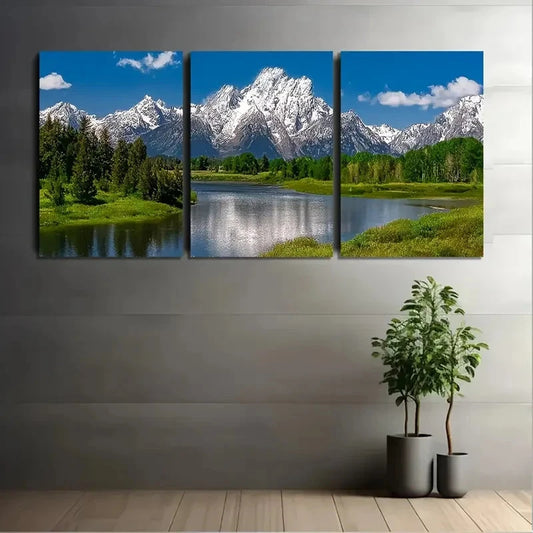 3pcs Triptych Mountain Landscape With Snow Wall Art Set Canvas Framed 50x70cm - High Quality Print 100% Australian Made Wall Canvas Ready to Hang