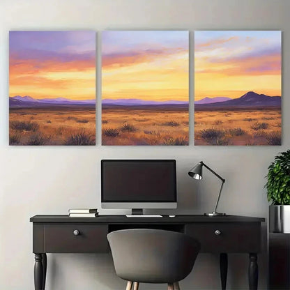 3pcs Desert at Dusk Nature Warm Earth Tones Wall Art Set Canvas Framed 60x90cm - High Quality Print 100% Australian Made Wall Canvas Ready to Hang