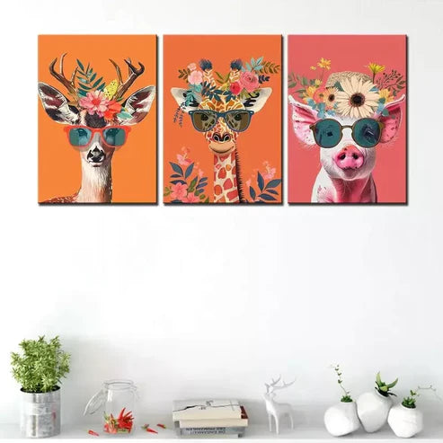3pcs Colorful Flowers Animals Art Canvas Framed  60x90cm - High Quality Print 100% Australian Made Wall Canvas Ready to Hang