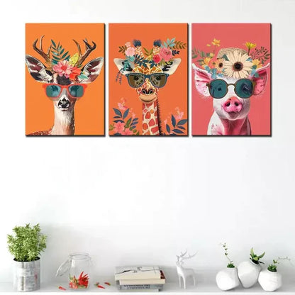 3pcs Colorful Flowers Animals Art Canvas Framed  60x90cm - High Quality Print 100% Australian Made Wall Canvas Ready to Hang