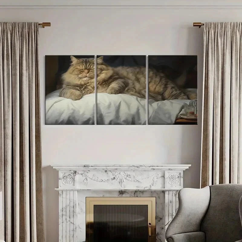 3pcs Adorable Cat Sleeping Cozy Vintage Metal Print Ready to Hang Art