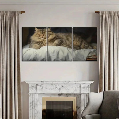 3pcs Adorable Cat Sleeping Cozy Vintage Metal Print Ready to Hang Art