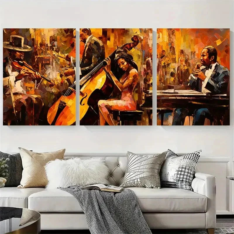 3pcs Vibrant Abstract Band Performance Wall Art Set Canvas Framed 40x60cm - High Quality Print 100% Australian Made Wall Canvas Ready to Hang