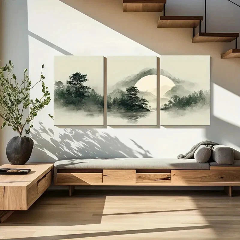 3pcs Mountain Silhouette Forest Reflection Metal Print Ready to Hang Art