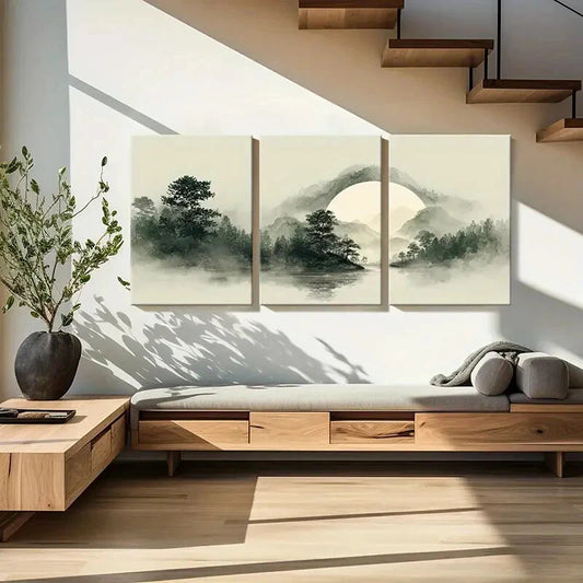 3pcs Mountain Silhouette Forest Reflection Metal Print Ready to Hang Art