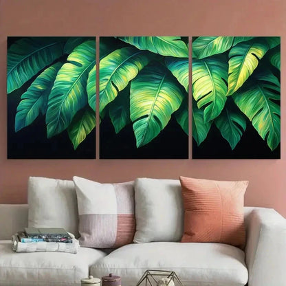 3pcs Large Tropical Leaves Vibrant Green Foliage Metal Print Ready to Hang Art