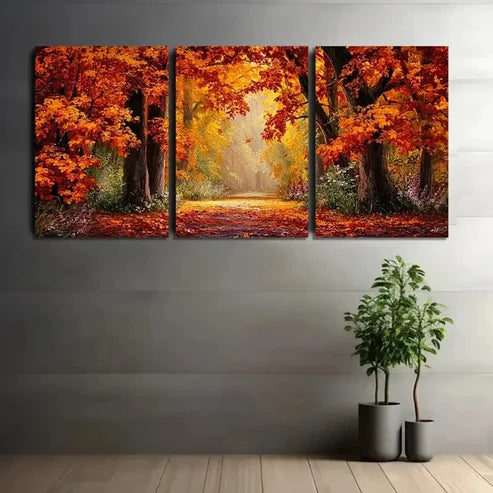 3pcs Autumn Scene With Leaves Wall Art Canvas Unframed - High Quality Print 100% Australian Made Wall Canvas