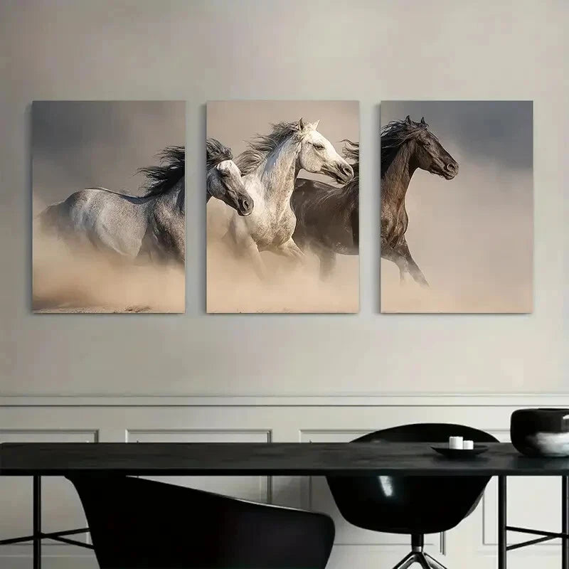 3pcs Desert with Flying Sand & Fiery Sunset Metal Print Ready to Hang Art