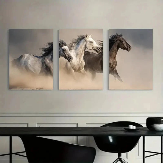 3pcs Desert with Flying Sand & Fiery Sunset Metal Print Ready to Hang Art