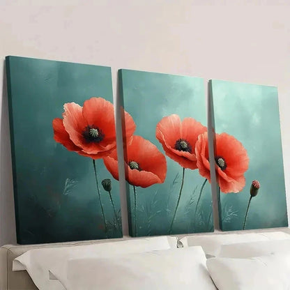 3pcs Poppy Flower Floral FU Wall Art Set Canvas Framed 40x60cm - High Quality Print 100% Australian Made Wall Canvas Ready to Hang