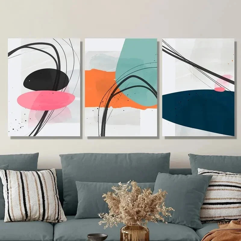 3pcs Abstract Geometric Line Classic Modern Metal Print Ready to Hang Art