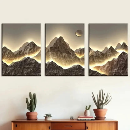 3pcs Golden Mountains Sunshine On The Mountains Metal Print Ready to Hang Art