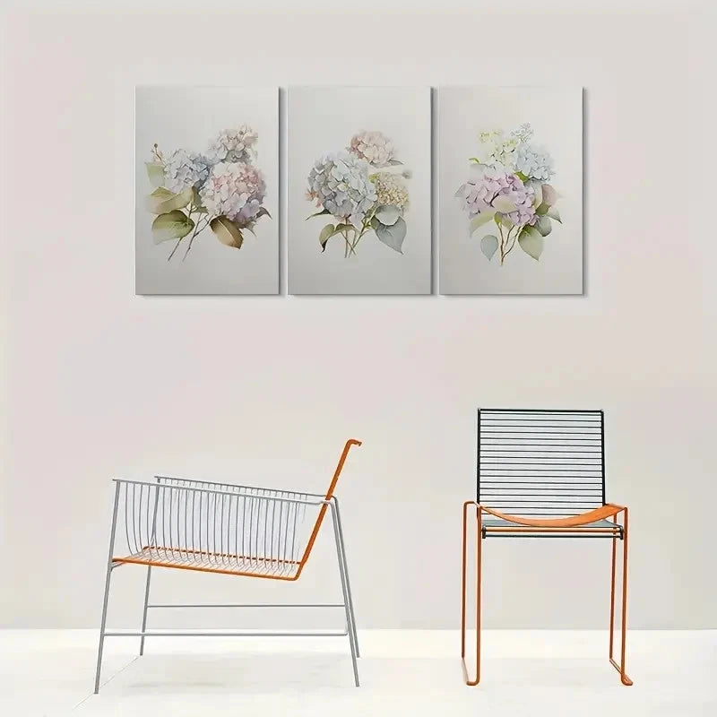 3pcs Watercolor Hydrangea Flower Metal Print Ready to Hang Art