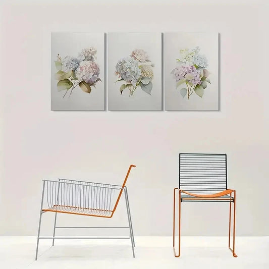 3pcs Watercolor Hydrangea Flower Metal Print Ready to Hang Art