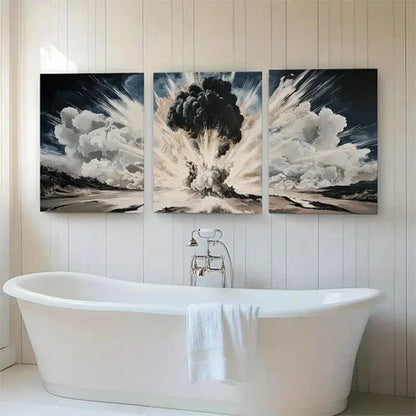 3pcs Dramatic Smoke Blast Black & White Perfect Wall Art Canvas Unframed - High Quality Print 100% Australian Made Wall Canvas