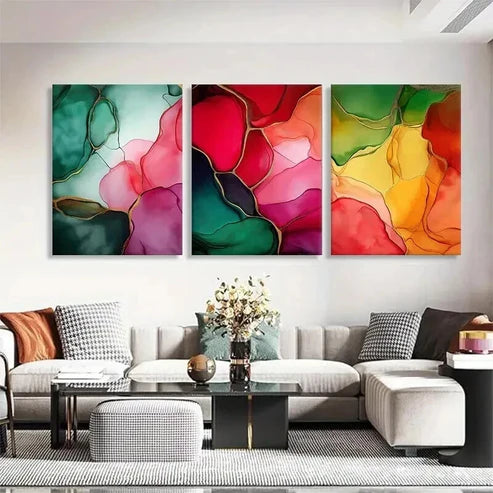 3pcs Colorful Abstract Fluid Modern Perfect Wall Art Canvas Unframed - High Quality Print 100% Australian Made Wall Canvas