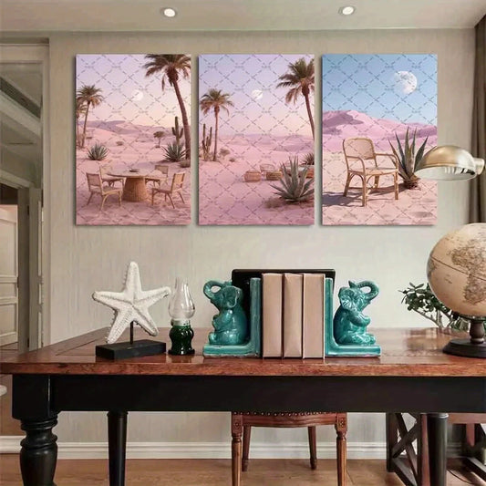 3pcs Palm Trees Cacti & Serene Metal Print Ready to Hang Art