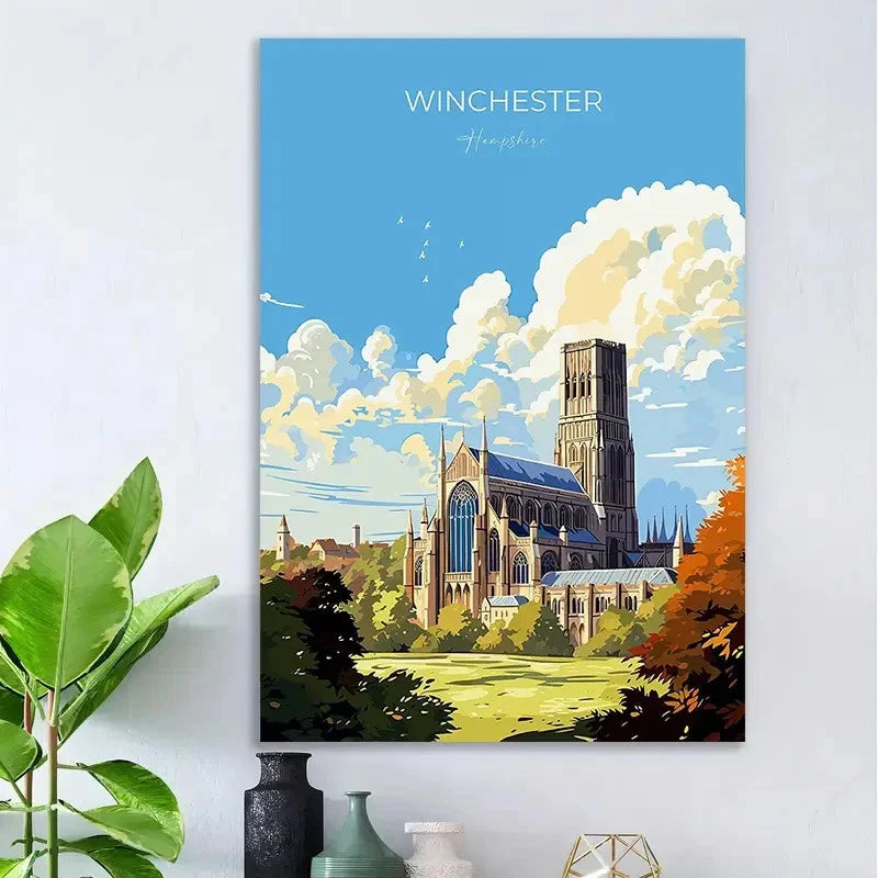Winchester Cathedral England Vintage Gothic Travel Poster Print Wall Art