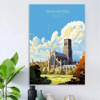 Winchester Cathedral England Vintage Gothic Travel Poster Print Wall Art