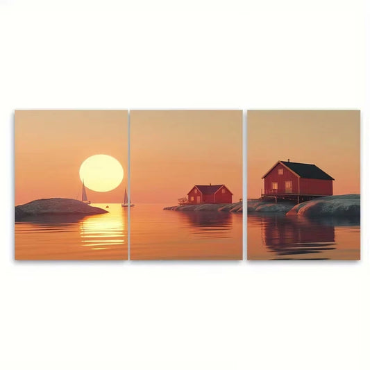 3pcs sun over Swedish archipelago Metal Print Ready to Hang Art