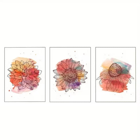 3pcs Colorful Wildflower Watercolor  Wall Art Set Canvas Framed 60x90cm - High Quality Print 100% Australian Made Wall Canvas Ready to Hang