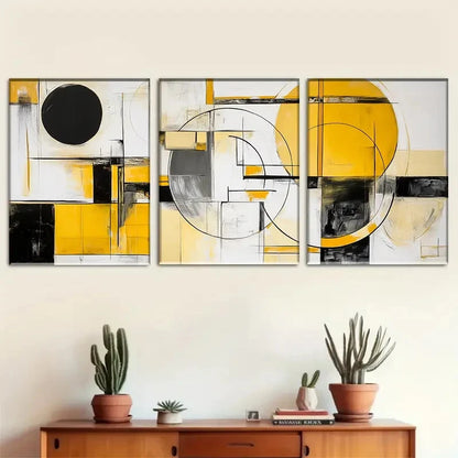 3pcs Portrait Orientation Geometric Abstract Metal Print Ready to Hang Art