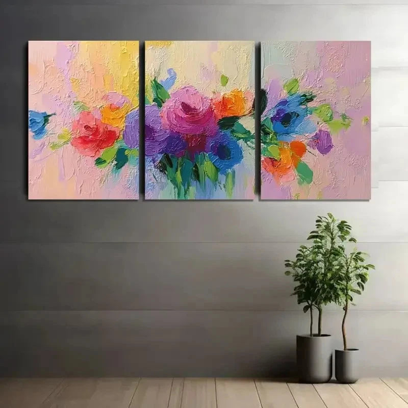 3pcs Abstract Floral Painting in Impressionist Metal Print Ready to Hang Art