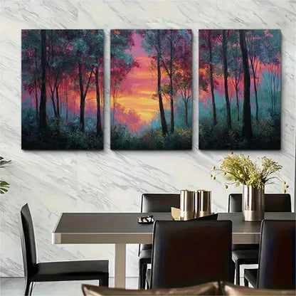 3pcs Forest Sunset High Tree Forest Wall Art Canvas Unframed - High Quality Print 100% Australian Made Wall Canvas
