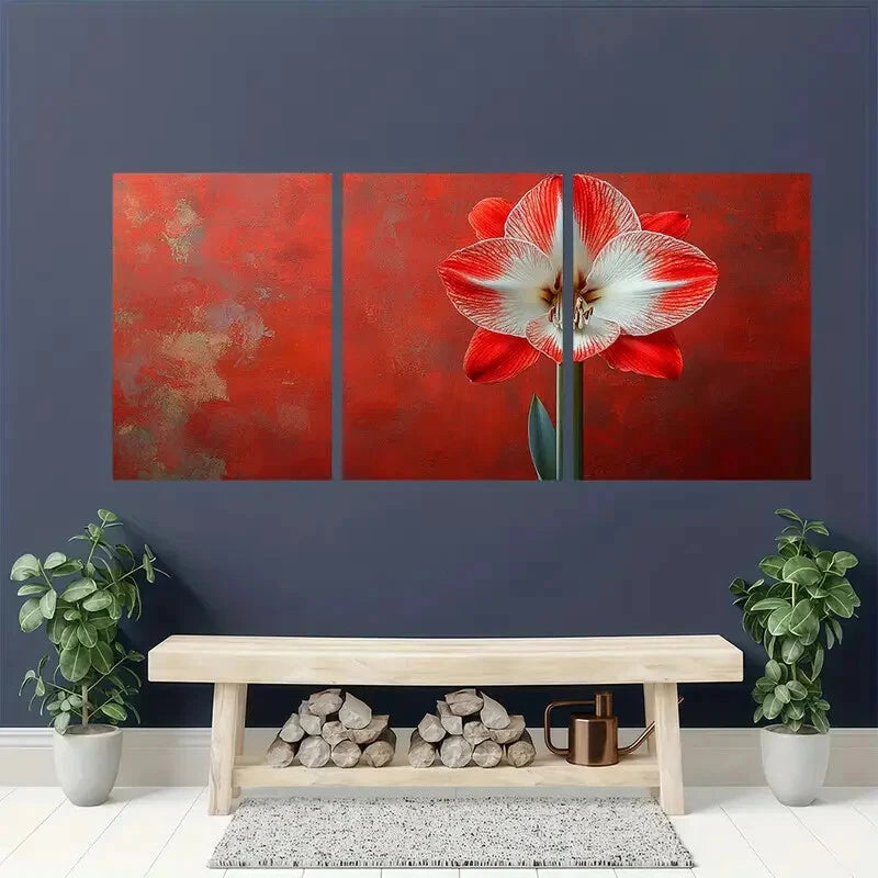 3pcs Amaryllis Flower Art Nature Metal Print Ready to Hang Art