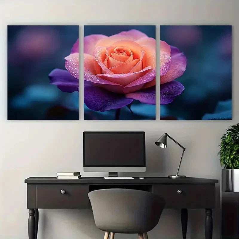 3pcs Purple Rose Floral Illustration Wall Art Set Canvas Framed 40x60cm - High Quality Print 100% Australian Made Wall Canvas Ready to Hang