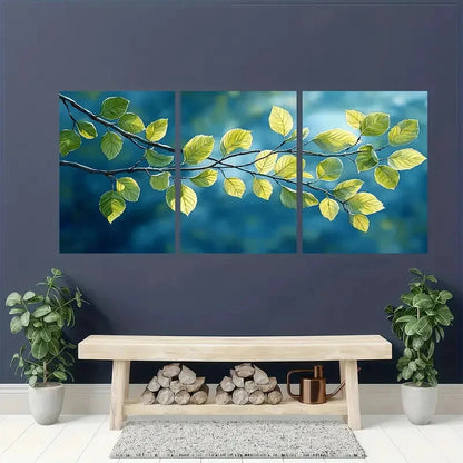 3pcs Green Leaves Spring Birch Watercolor Nature Metal Print Ready to Hang Art
