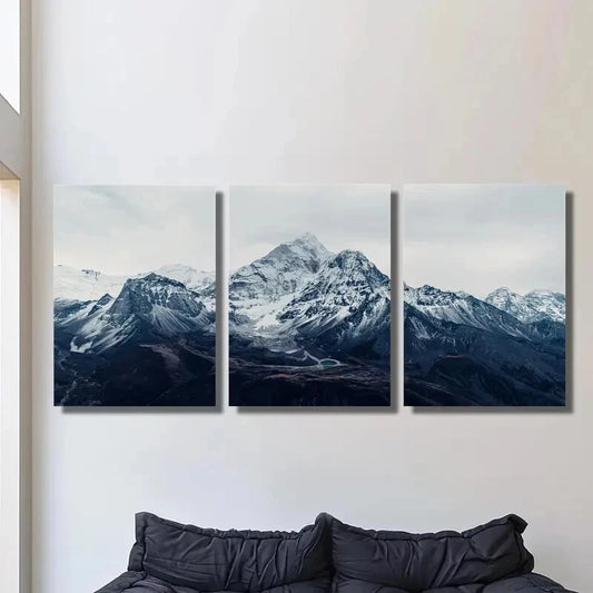 3pcs Snow Capped Mountains & Serene Lakes Metal Print Ready to Hang Art