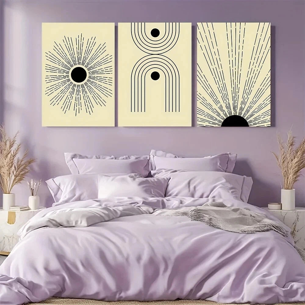 3pcs Abstract Boho Mid Century Metal Print Ready to Hang Art