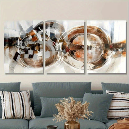 3pcs Modern Abstract Brown & Black Metal Print Ready to Hang Art