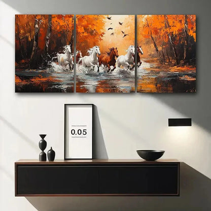 3pcs Running Horses Themed Oil Painting Metal Print Ready to Hang Art